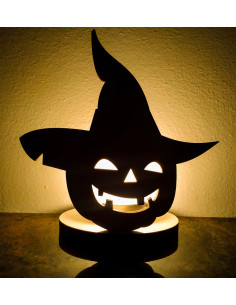 Halloween candle holder shaped like a pumpkin wearing a witch hat 2