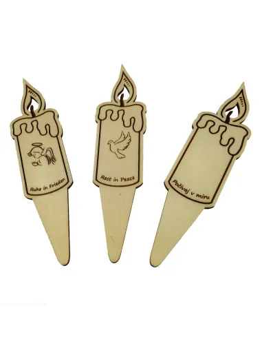 Bougies en bois pour cimetière – ange, rose et colombe