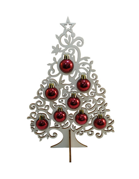 Grand sapin de Noël décoratif en bois avec boules suspendues