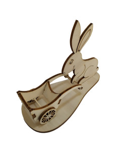 Lapin de Pâques en bois avec brouette vide sur support 2