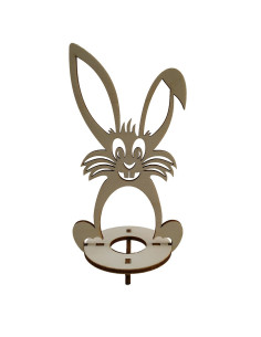 Lapin de Pâques en bois découpé avec support pour œuf
