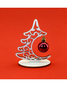 Decorative wooden christmas tree with cutout design and hanging bauble 2