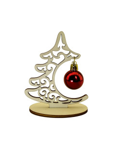 Sapin de Noël décoratif en bois ajouré avec boule suspendue