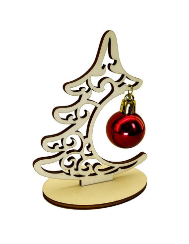 Small tabletop wooden christmas tree ornament on stand