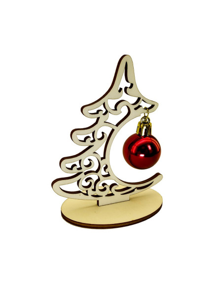 Small tabletop wooden christmas tree ornament on stand