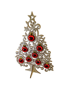 Grand sapin de Noël décoratif en bois avec boules suspendues 2