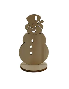 Wooden snowman tabletop decoration with round stand