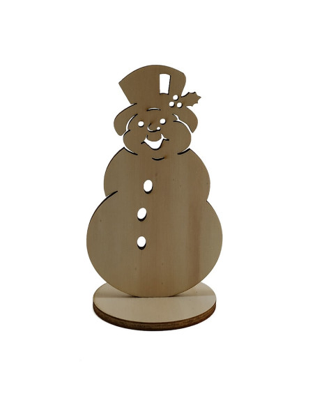 Dekorativer Schneemann aus Holz mit Standfuß