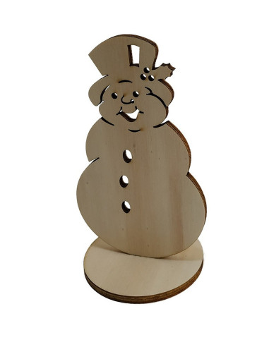 Figura navideña de madera recortada en forma de muñeco de nieve