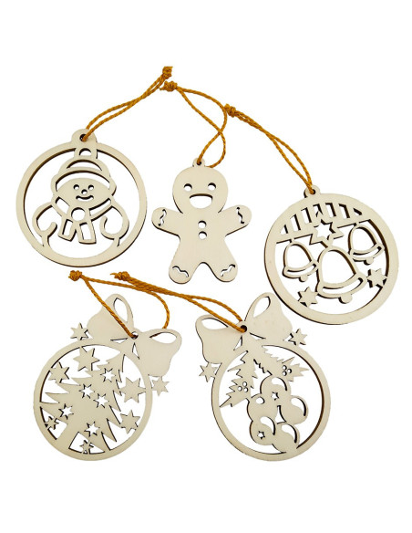 Set de adornos navideños con cinco diseños diferentes para colgar