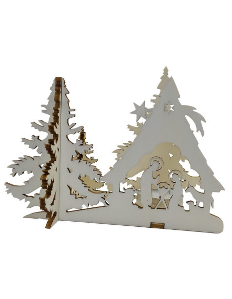 3D wooden nativity candle holder with Christmas crib scene
