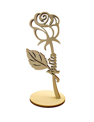 Rosa decorativa in legno con testo personalizzato inciso sul gambo