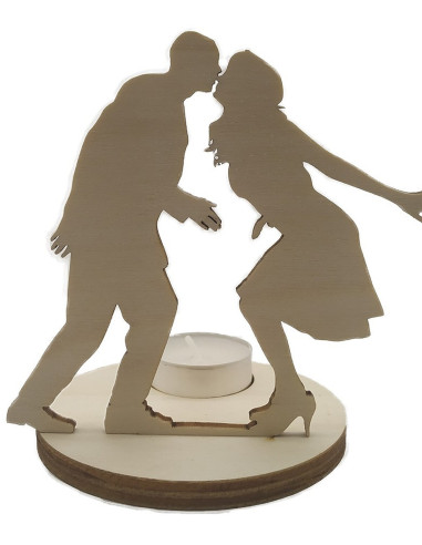 Romantische kaarshouder met kussend stel silhouet