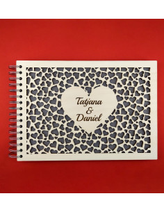 Romantic custom wooden album with heart cutouts and spiral binding 2