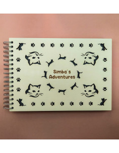 Personalized Cat Photo Album With Custom Wooden Covers - Kitty Design 2