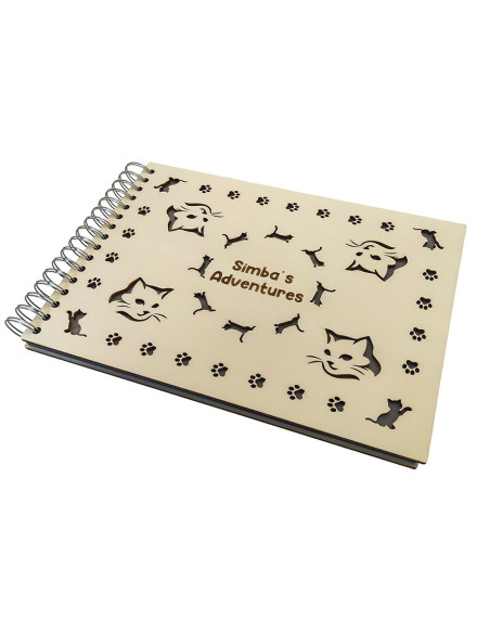 Personalized Cat Photo Album With Custom Wooden Covers - Kitty Design