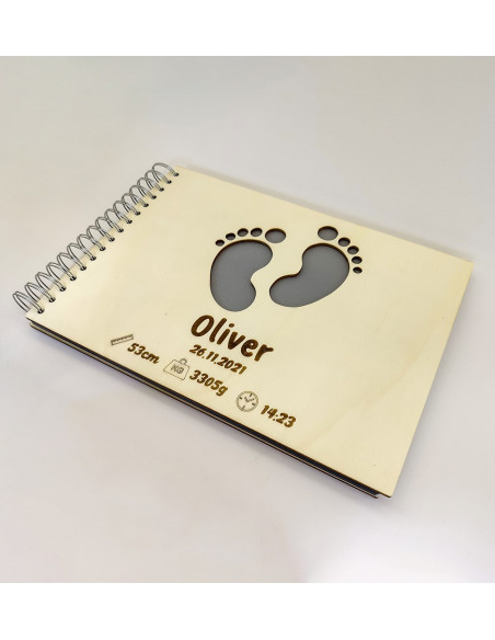 personalized baby photo album with engraved name and birth info