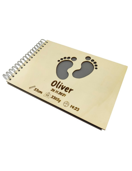 personalized baby photo album with engraved name and birth info