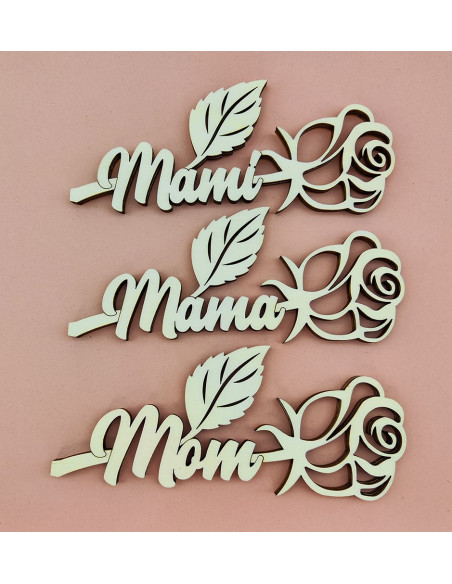 Personalized Wooden Rose With "Mom" Inscription - Gift for Mother's Day