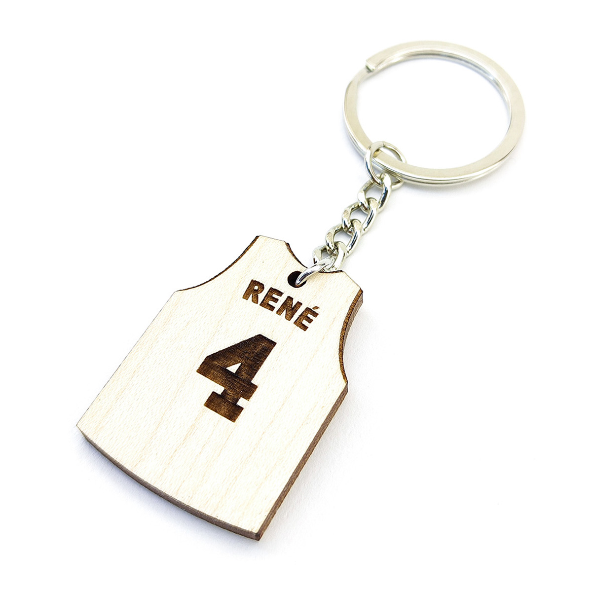 Llavero de camiseta de baloncesto con nombre y n&uacute;mero personalizados
