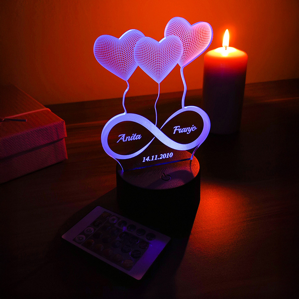 Personalized Infinity Heart LED Night Light with Names and Date