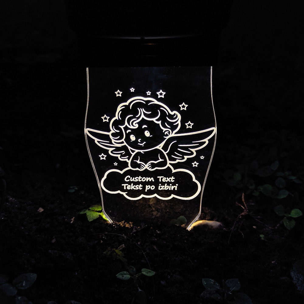 Solar Grave Light with angel design and custom text engraving