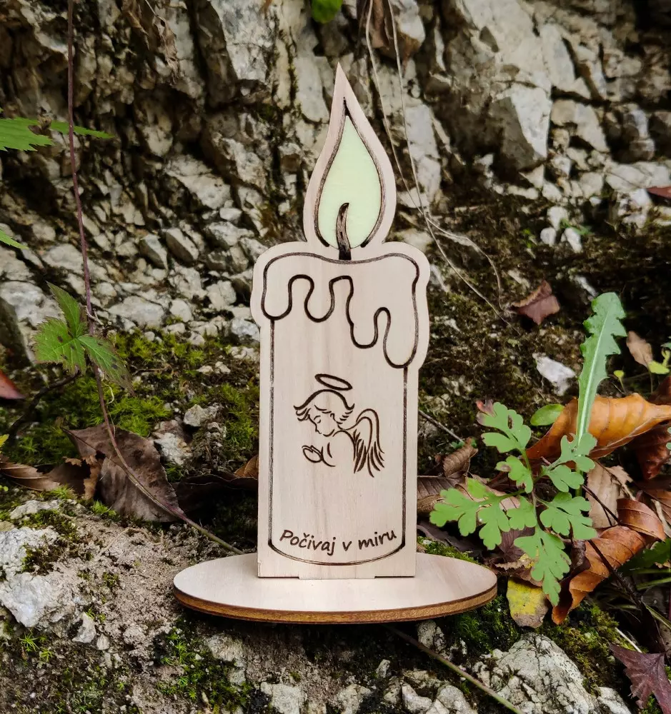 Bougie en bois avec support pour tombe