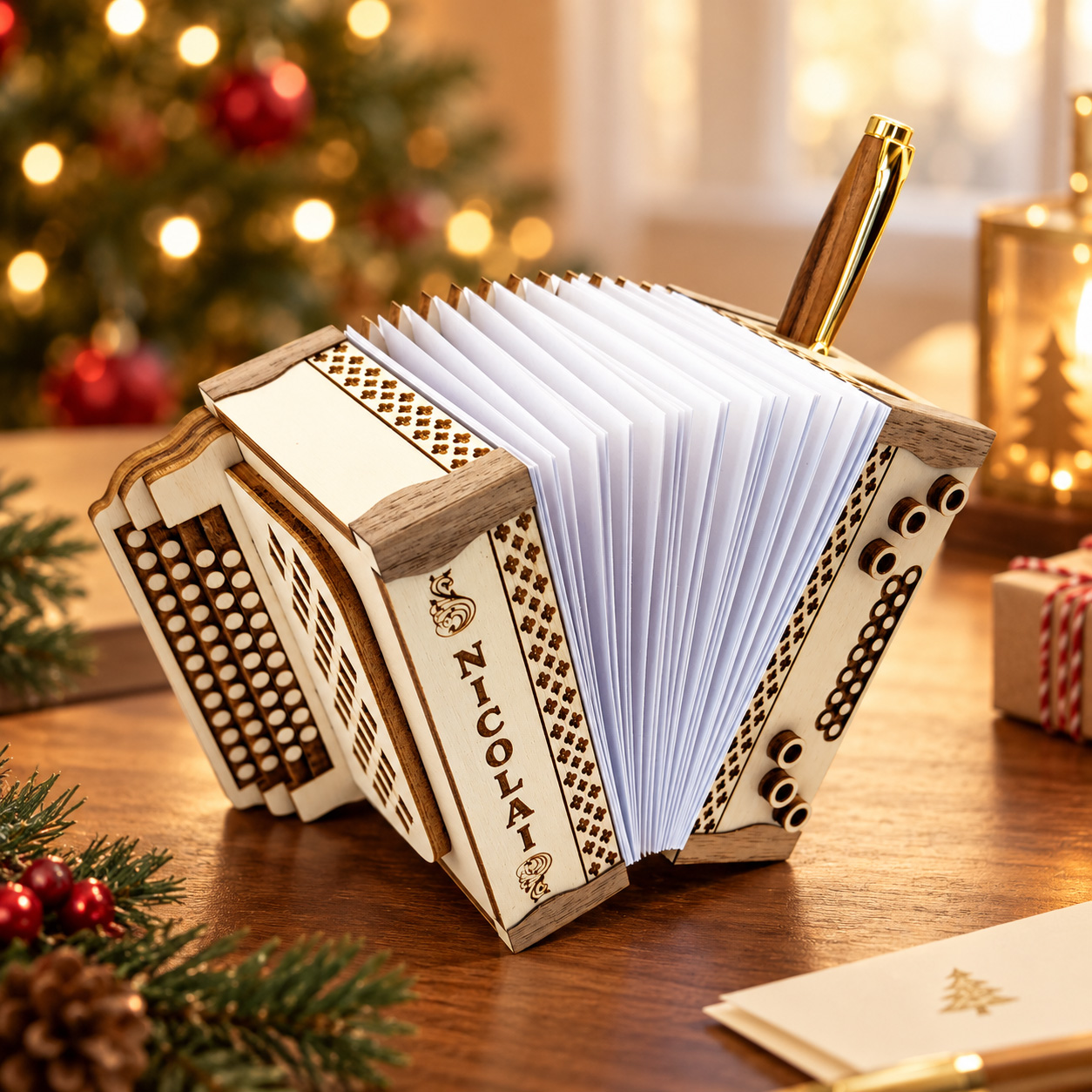 Personalized accordion shaped desk organizer with custom name – unique Christmas gift for musicians
