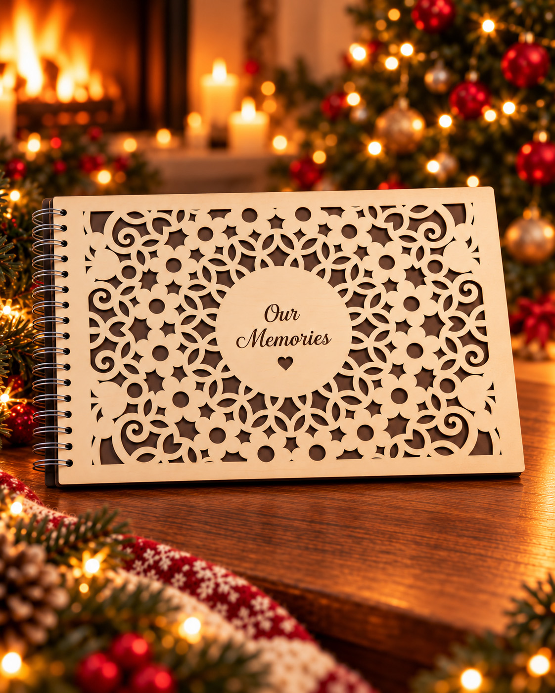 Personalized floral wooden photo album – meaningful Christmas gift filled with memories