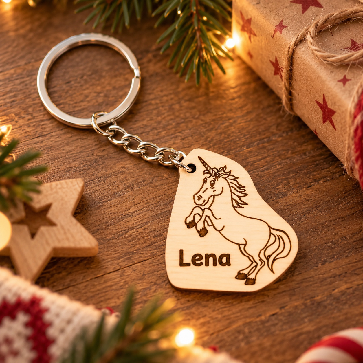 Personalized unicorn keychain with custom name – magical Christmas stocking gift for kids