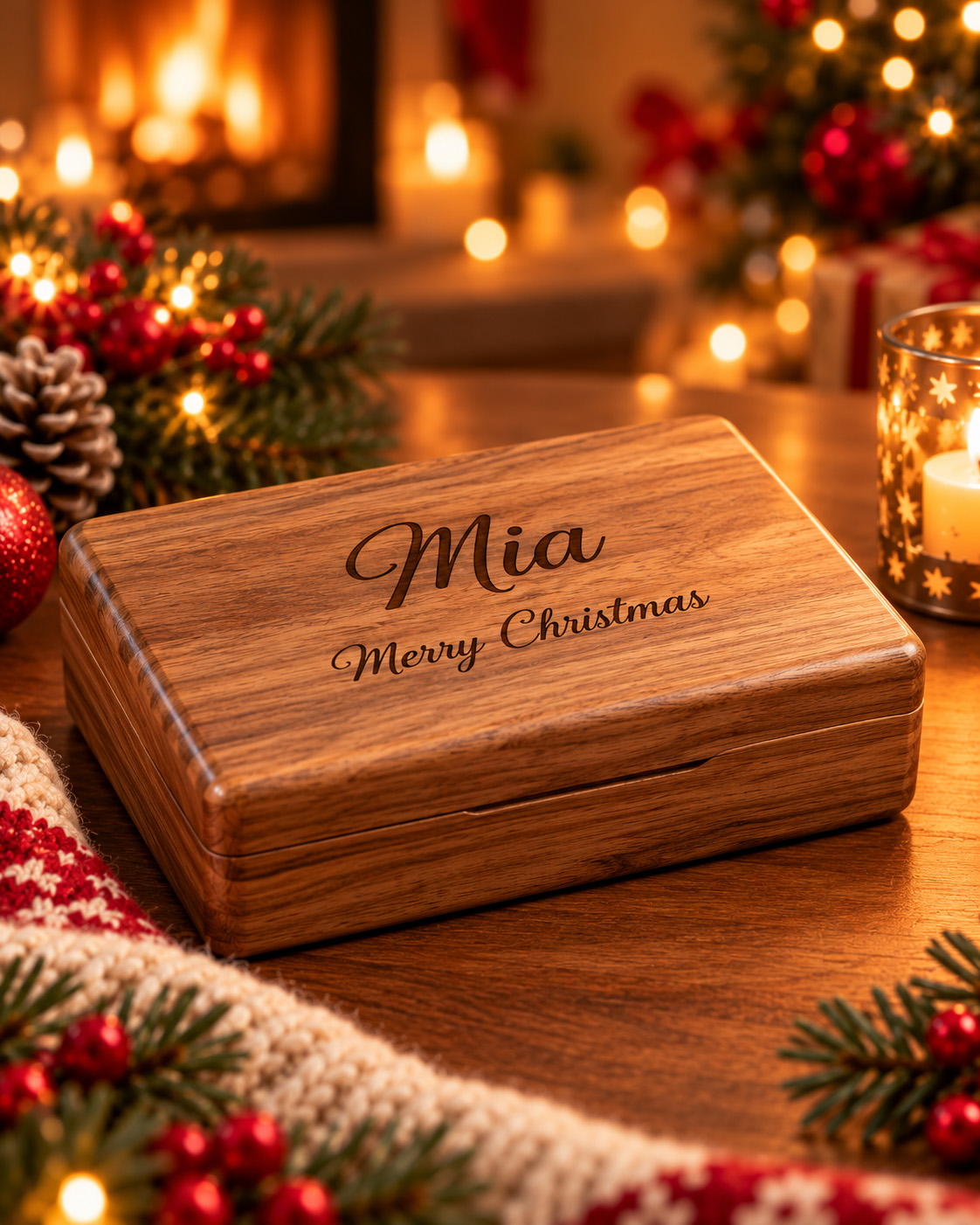 Personalized walnut jewelry box with custom engraving – elegant Christmas gift for someone special