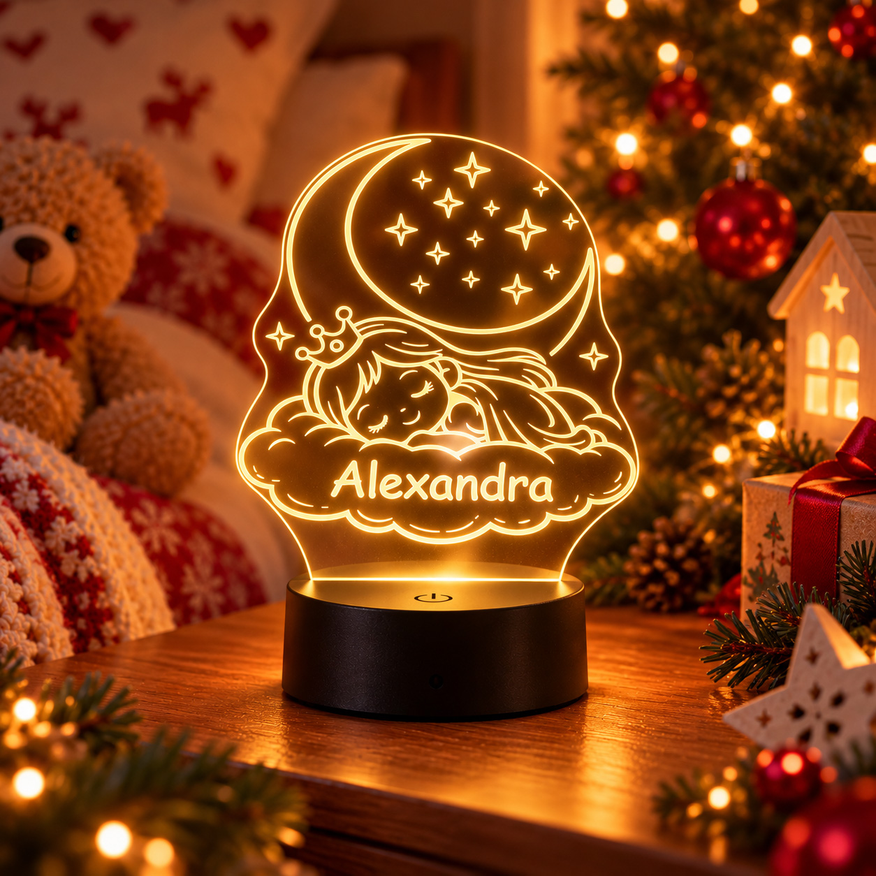 Personalized sleeping princess LED night light with custom name – magical Christmas gift for kids