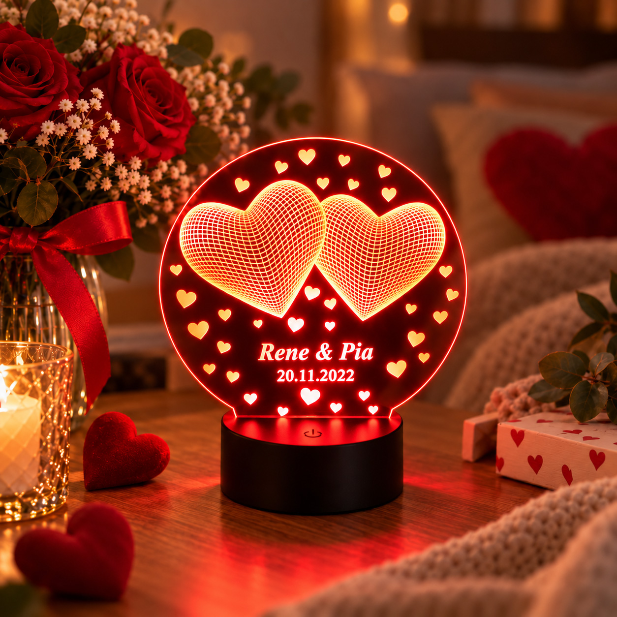 Personalized LED night light with couple names and date – romantic gift for girlfriend