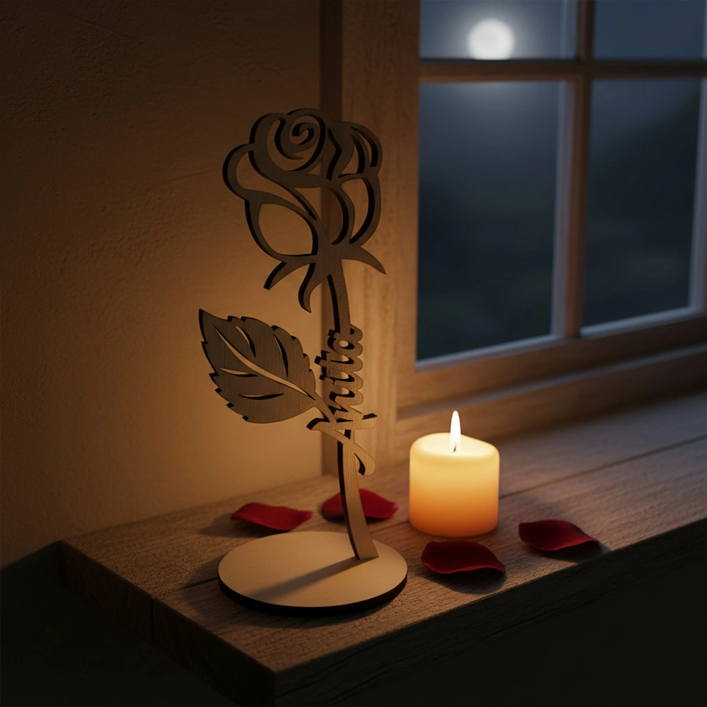 Personalized wooden rose with custom name engraved on the stem – forever Valentine’s Day rose gift